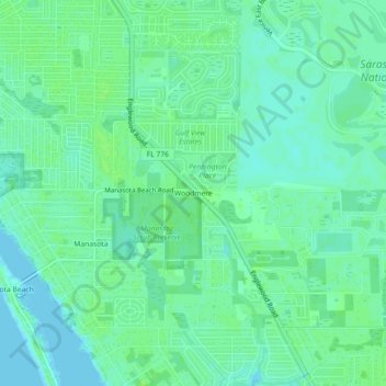Carte topographique Woodmere, altitude, relief
