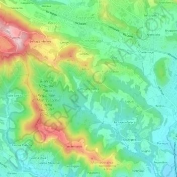 Carte topographique Galbusera Bianca, altitude, relief