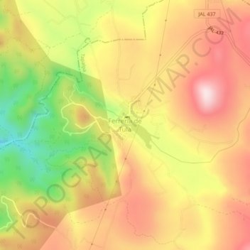 Carte topographique Ferrería de Tula, altitude, relief