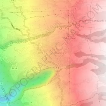 Carte topographique Les Trois Bassins, altitude, relief