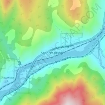 Carte topographique Spences Bridge, altitude, relief