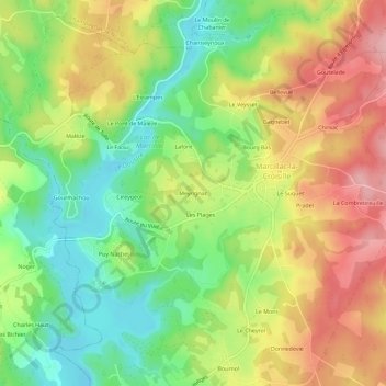 Carte topographique Meyrignac, altitude, relief