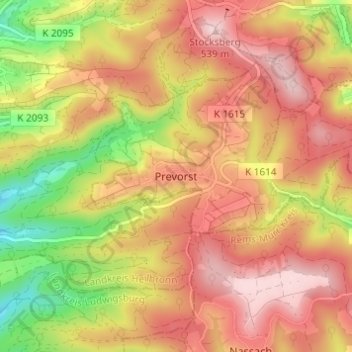 Carte topographique Prevorst, altitude, relief