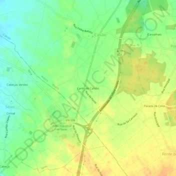 Carte topographique Canto de Calvão, altitude, relief