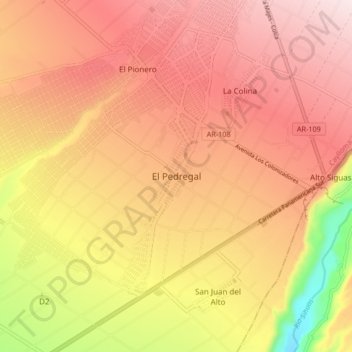 Carte topographique El Pedregal, altitude, relief