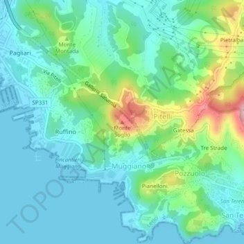 Carte topographique Monte Soglio, altitude, relief