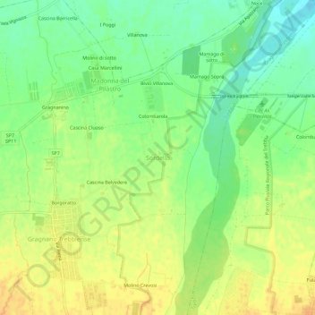 Carte topographique Sordello, altitude, relief