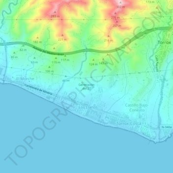 Carte topographique Generación del 27, altitude, relief