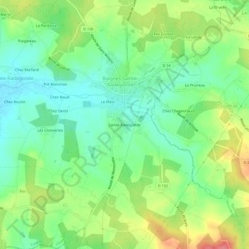 Carte topographique Sainte-Radegonde, altitude, relief