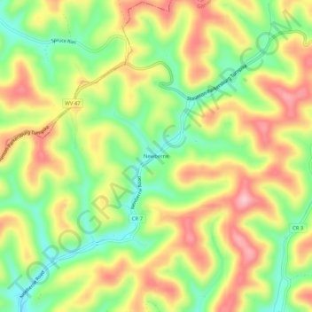 Carte topographique Newberne, altitude, relief