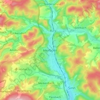 Carte topographique Herborn, altitude, relief