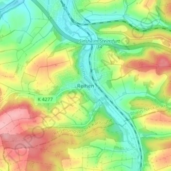 Carte topographique Reihen, altitude, relief