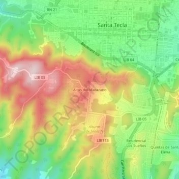 Carte topographique Altos del Matazano, altitude, relief