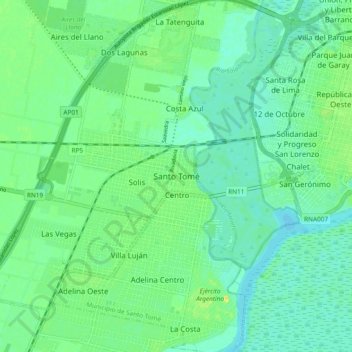 Carte topographique Santo Tomé, altitude, relief