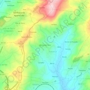 Carte topographique Moreira de Cima, altitude, relief