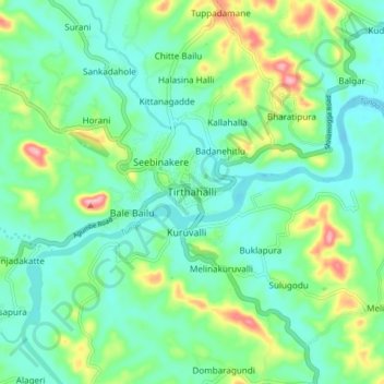 Carte topographique Tirthahalli, altitude, relief