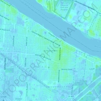 Carte topographique Aurora Gardens, altitude, relief