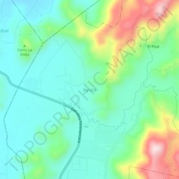 Carte topographique Ayuta, altitude, relief