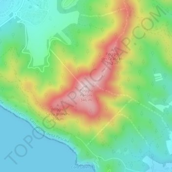 Carte topographique Poggio Peroni, altitude, relief