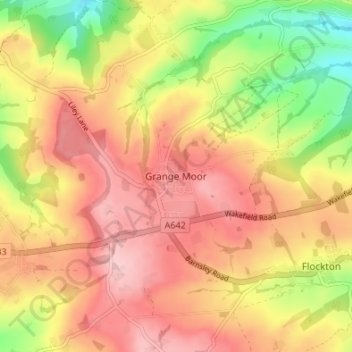 Carte topographique Grange Moor, altitude, relief
