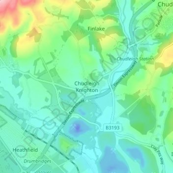 Carte topographique Chudleigh Knighton, altitude, relief