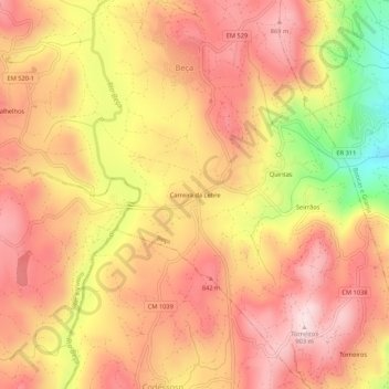 Carte topographique Carreira da Lebre, altitude, relief