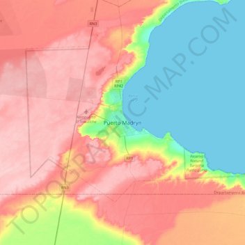 Carte topographique Puerto Madryn, altitude, relief