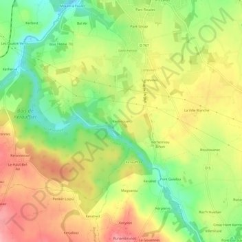 Carte topographique Kerlosquer, altitude, relief