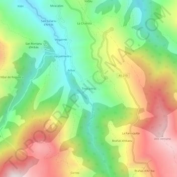 Carte topographique Trascastro, altitude, relief