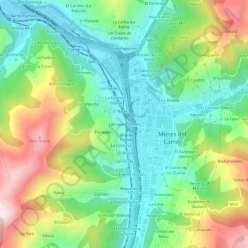 Carte topographique Les cases d'Efrén, altitude, relief