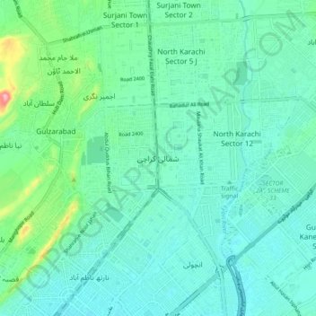 Carte topographique North Karachi, altitude, relief