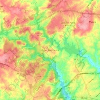 Carte topographique Upper Providence, altitude, relief