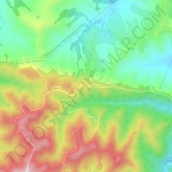 Carte topographique Pieve di Rivoschio, altitude, relief