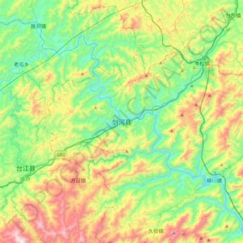 Carte topographique Jianhe, altitude, relief