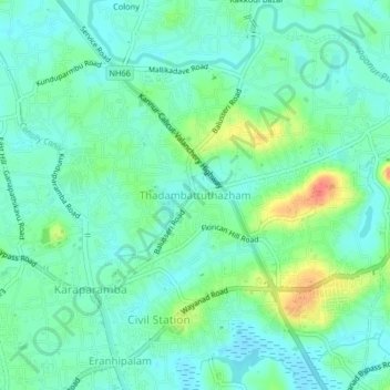 Carte topographique Thadambattuthazham, altitude, relief