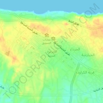 Carte topographique aljazeera district, altitude, relief