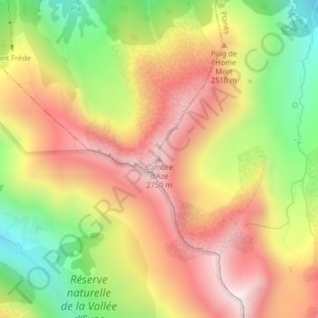 Carte topographique Cambre d'Aze, altitude, relief