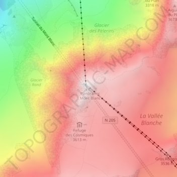 Carte topographique Aiguille du Midi, altitude, relief