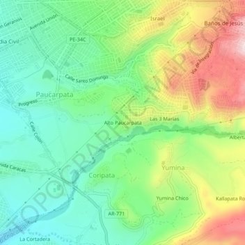 Carte topographique Alto Paucarpata, altitude, relief