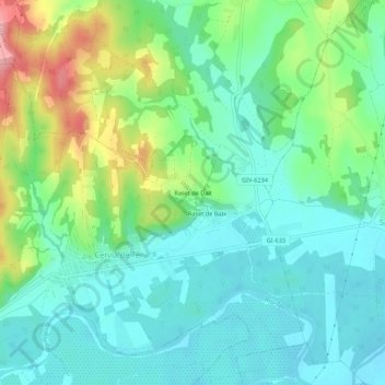 Carte topographique Raset de Dalt, altitude, relief