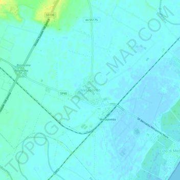 Carte topographique Metaponto, altitude, relief