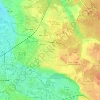 Carte topographique Carronnières de Challes, altitude, relief