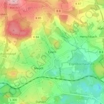 Carte topographique Eisen, altitude, relief