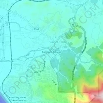 Carte topographique Kampung Tanjung, altitude, relief