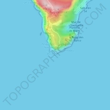 Carte topographique Cap Llentrisca, altitude, relief