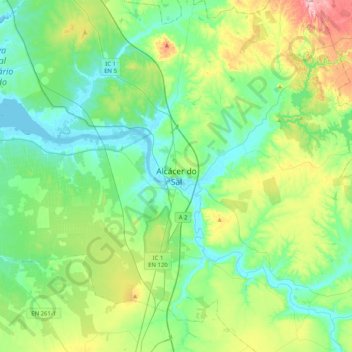 Carte topographique Alcácer do Sal, altitude, relief