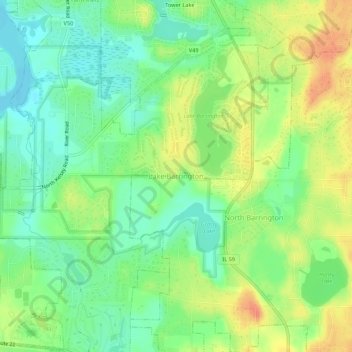 Carte topographique Lake Barrington, altitude, relief