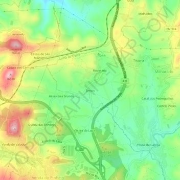 Carte topographique Brejos, altitude, relief