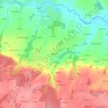 Carte topographique Kerhern, altitude, relief