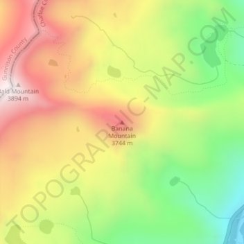 Carte topographique Banana Mountain, altitude, relief